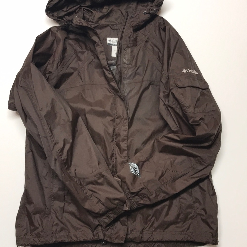 Columbia Chocolate Brown Hooded Rain Coat Sz XL